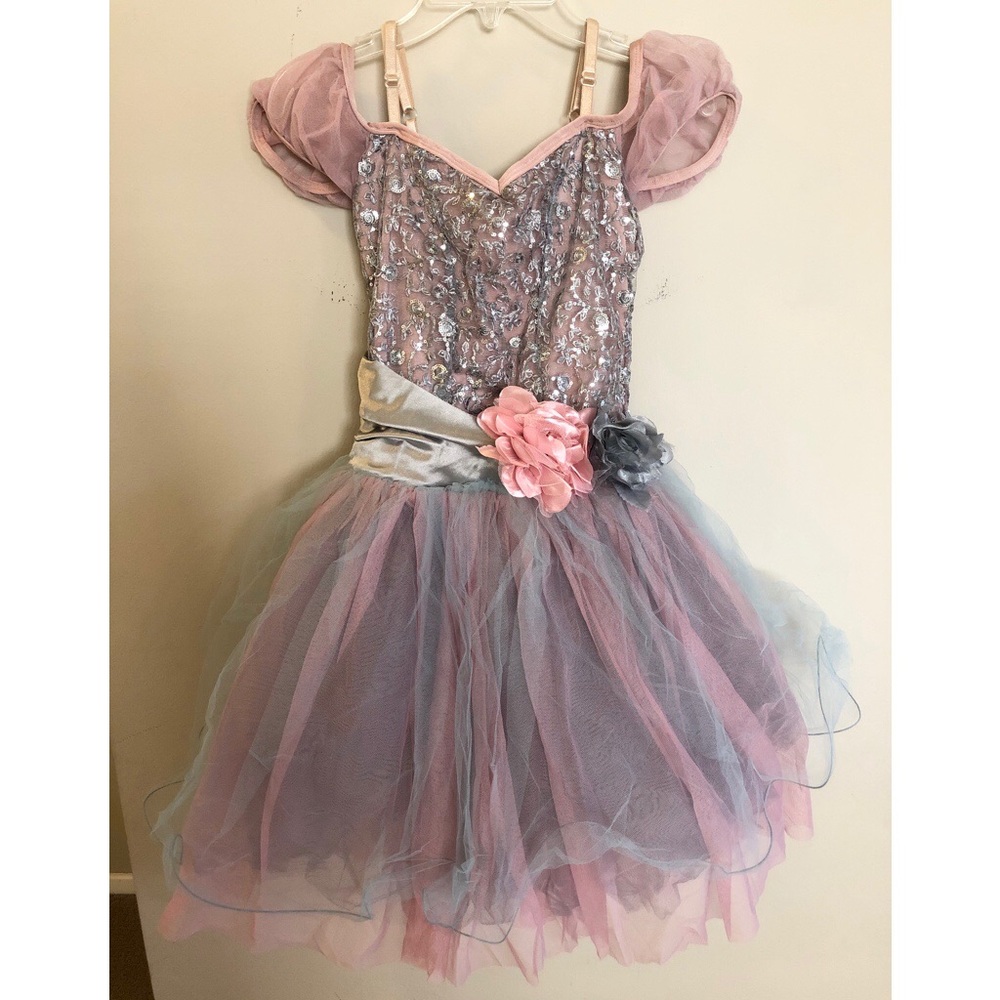 Girls Dance Costume - Pink & Gray w/ Flowers